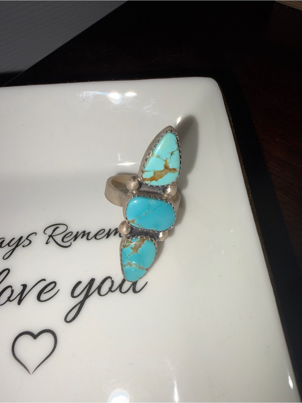 Genuine Mine 8 Turquoise Triple-Stone Sterling Ring (Adjustable)